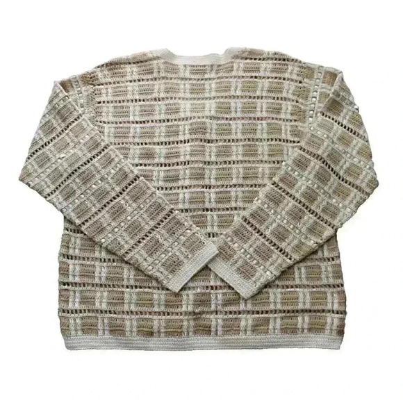 Vintage 70s Garland Women's Size L Ivory Cream Open Knit Button Cardigan Sweater - Picture 7 of 10